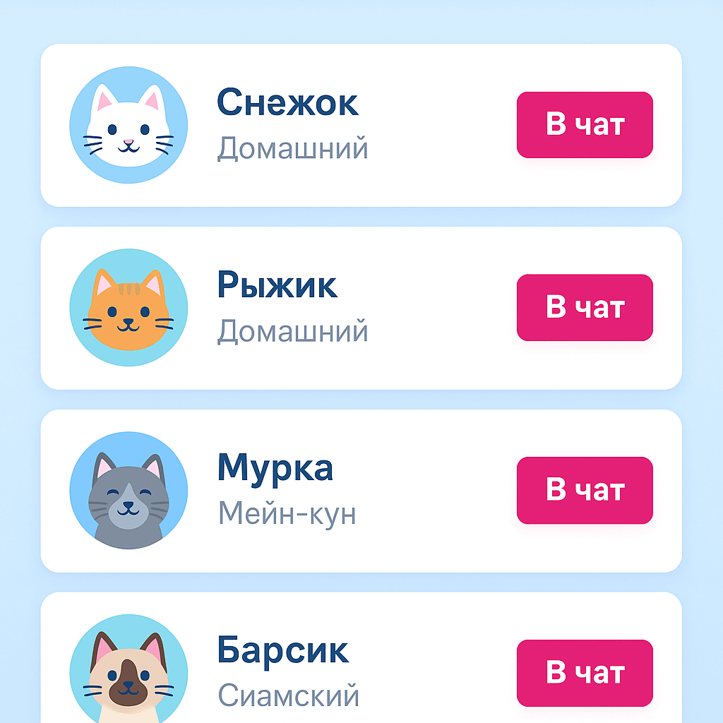 Экран совпадений – ваши мэтчи с котиками
